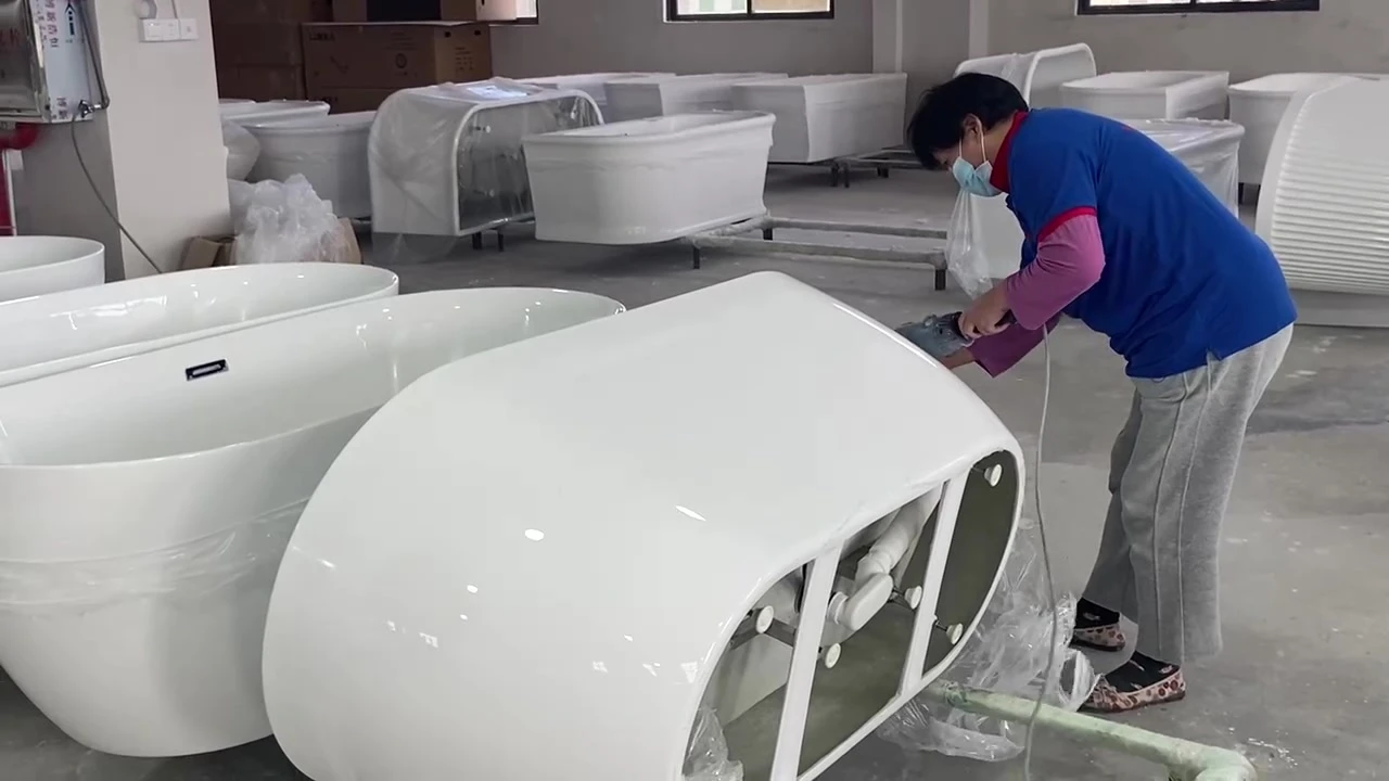 corner freestanding soaking bathtub surface polishing finishing