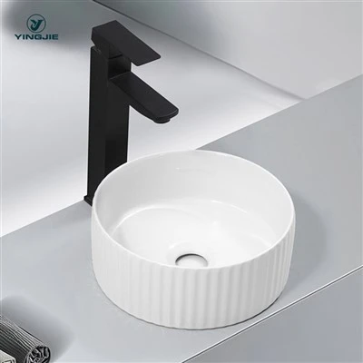 Ribbed White Ceramic Vessel Sink